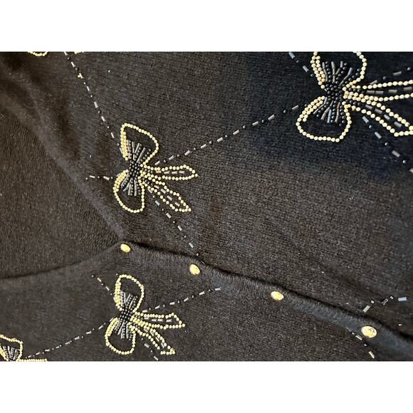 Vintage Karen Scott II Women Black Gold Christmas silk Cardigan Sweater Size 3X - Picture 3 of 8